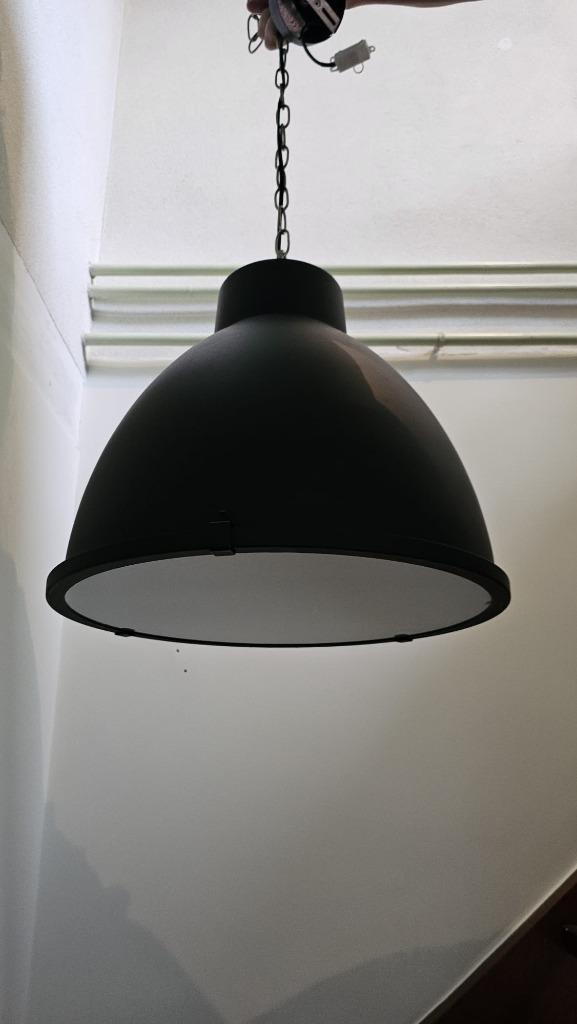 Zwarte Hanglamp, Huis en Inrichting, Lampen | Hanglampen, Gebruikt, Minder dan 50 cm, Glas, Metaal, Ophalen of Verzenden
