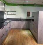 Prachtige complete recente keuken in betonlook, veel lades, Ophalen, U-keuken, Zo goed als nieuw, Hout