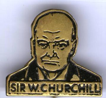 Sir W. Churchill zwart op koper speldje ( R_083 ) beschikbaar voor biedingen