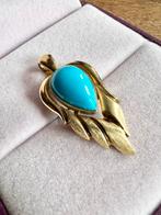 14k Gouden Turquoise pendant, Sieraden, Tassen en Uiterlijk, Broches, Blauw, Minder dan 4 cm, Ophalen of Verzenden, Zo goed als nieuw