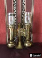 2 Arms wandlamp koper - messing olielamp antiek kapje glas, Huis en Inrichting, Lampen | Wandlampen, Verzenden, Glas, Vintage
