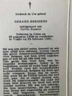 Bressers x Zwaans 1908 Uden 1981 Vught, Verzamelen, Bidprentjes en Rouwkaarten, Ophalen of Verzenden, Bidprentje