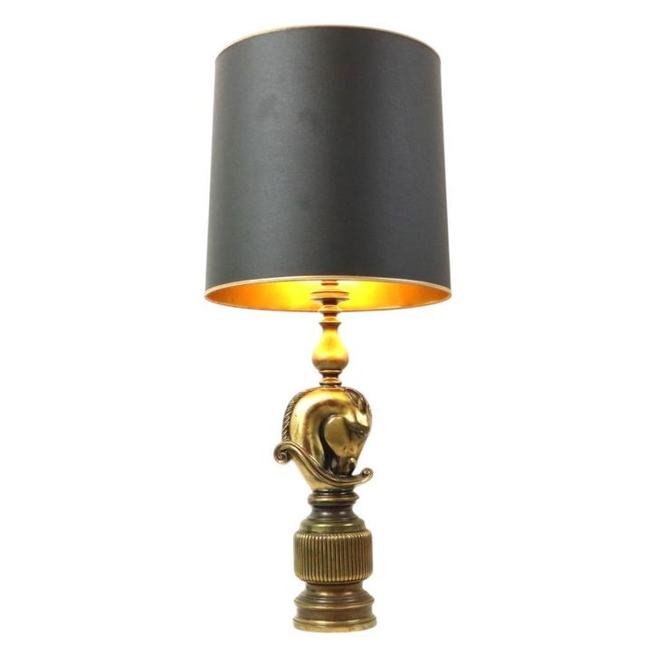 Lusterie Deknudt Vintage Paardenkop Tafelamp XL Messing, Huis en Inrichting, Lampen | Tafellampen, Gebruikt, Minder dan 50 cm