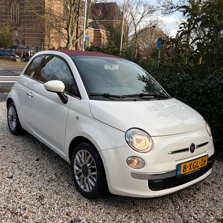 Fiat 500C TwinAir Turbo Cabrio - 2014 beige met bordeaux dak, Auto's, Fiat, Particulier, 500C, Airbags, Airconditioning, Mistlampen