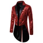 Heren lang rood glitter colbert mannen rode jas circus feest, Kleding | Heren, Kostuums en Colberts, Verzenden, Nieuw, Overige maten