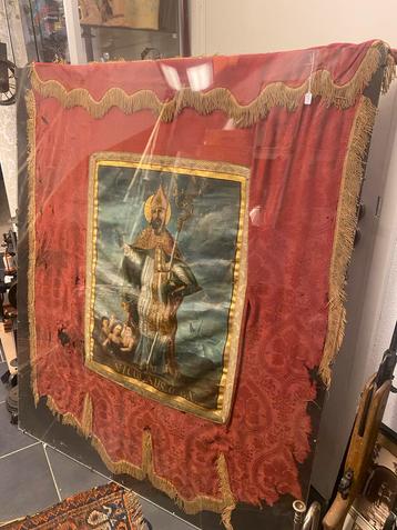 Antiek Sint Nicolaas Vaandel/Banner - eind 17e eeuws - gesig beschikbaar voor biedingen