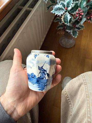 Delfts Blauw Potje met Tinnen Rand - Molenlandschap beschikbaar voor biedingen