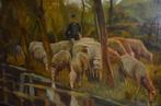 Giga schilderij Maarten Jr. Bos 19e eeuws igst. schaapskudde, Antiek en Kunst, Ophalen