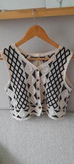 Gilet, Boho # Ibiza look,  ecru/zwart, maat M, ZGAN!, Ophalen of Verzenden, Zo goed als nieuw, Maat 38/40 (M), Zwart