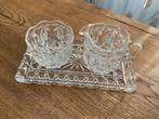 Kristallen roomstel - melkkan, suikerpot en serveerblaadje, Antiek en Kunst, Antiek | Glas en Kristal, Ophalen of Verzenden