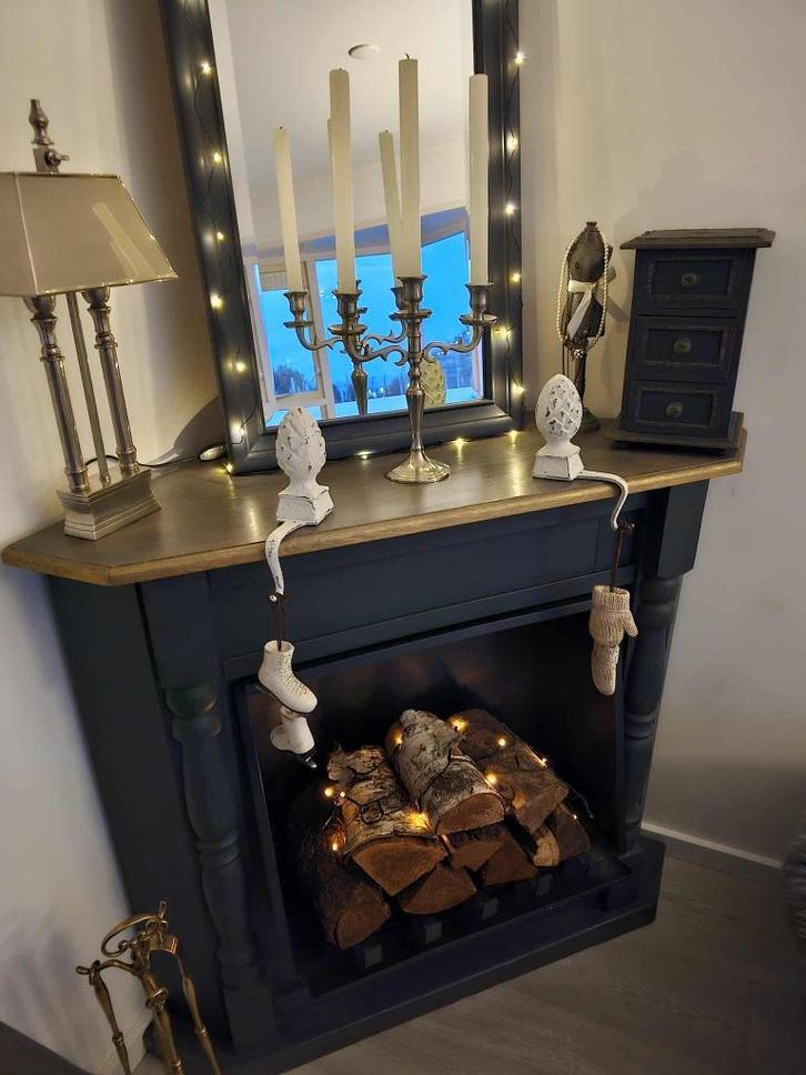 Brocante Vintage Haardschouw met Spiegel, Antiek en Kunst, Curiosa en Brocante, Ophalen