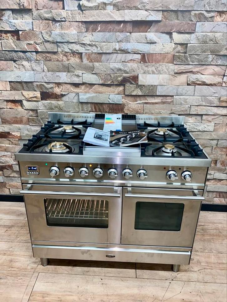 Luxe Boretti Fornuis 5 pits Frytop & Combimagnetron 100 cm, Witgoed en Apparatuur, Fornuizen, Zo goed als nieuw, Vrijstaand, Gas