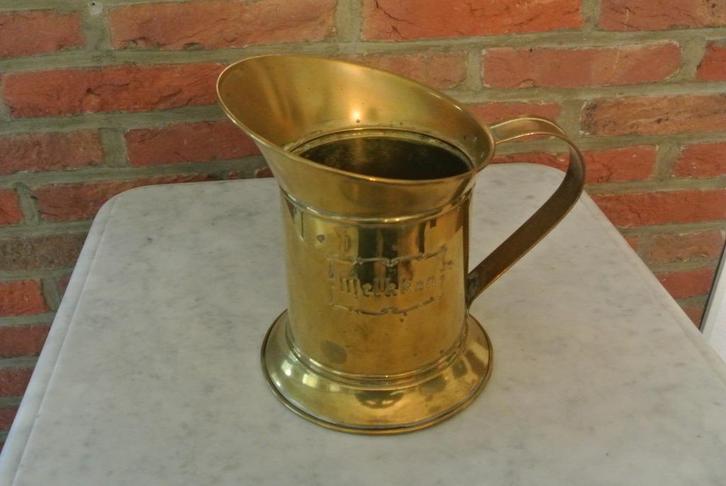 Antieke Koperen Melkkan met opschrift Melk, Antiek en Kunst, Antiek | Koper en Brons, Koper, Ophalen of Verzenden