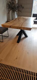 Boomstam tafel met zwart metalen Onderstel, Ophalen of Verzenden, Rechthoekig, 200 cm of meer, 50 tot 100 cm