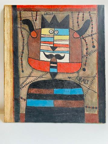 Abstract olieverf schilderij van Laszlo Kiraly beschikbaar voor biedingen