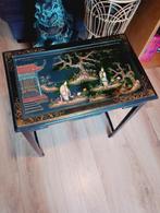 Chinees tafeltje met parelmoer inleg en glazen blad 1920, Antiek en Kunst, Ophalen of Verzenden