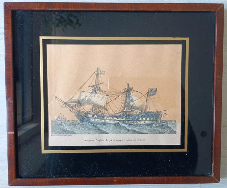 Oude ets: Zeeslag 17e/18e eeuw, Antiek en Kunst, Kunst | Etsen en Gravures, Ophalen of Verzenden