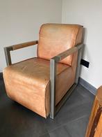 Industriële buffel lederen fauteuil - cognac kleur degelijk, Huis en Inrichting, Fauteuils, Ophalen of Verzenden, Zo goed als nieuw