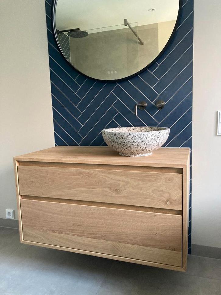 Massief eiken Badmeubel, Huis en Inrichting, Badkamer | Badkamermeubels, Zo goed als nieuw, Minder dan 100 cm, 25 tot 50 cm, Ophalen of Verzenden