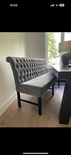 Gecapitonneerde eetkamerbank grijs 1.60 cm breed, Huis en Inrichting, Stoelen, Ophalen of Verzenden, Zo goed als nieuw, Grijs