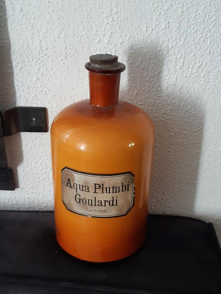 Gr apothekerspot fles,oud etiket,kurk, Aqua Plumbi Goulardi, Antiek en Kunst, Curiosa en Brocante, Ophalen of Verzenden