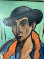 Expressionistisch schilderij, man met hoed, 1961., Ophalen of Verzenden