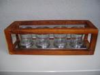 houten waxinehouder met 4glazen waxine glaasjes 30lx11hx11br, Bruin, Ophalen of Verzenden, Zo goed als nieuw, Hout
