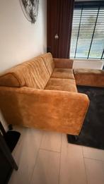 Cognac Velvet Bank met Hocker, Verzenden, Driepersoons, 75 tot 100 cm, Zo goed als nieuw