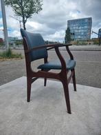 Vintage fauteuil mid century teak frame groene skai, Ophalen, ,, Zo goed als nieuw, ,