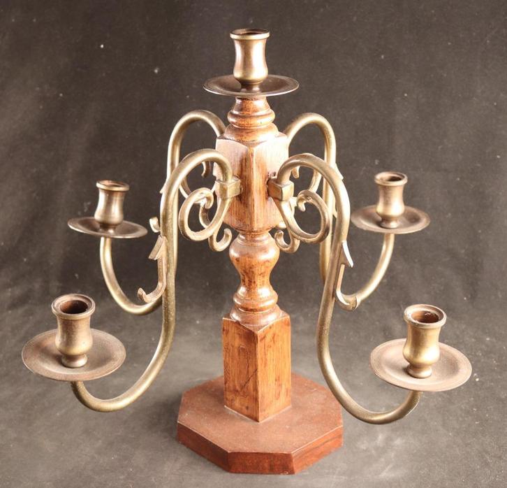Mooie vintage tafelkandelaar, Antiek en Kunst, Antiek | Kandelaars, Koper of Brons, Verzenden