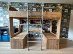 Steigerhouten bed met bureau en bankjes met opbergruimte, Huis en Inrichting, Ophalen, Zo goed als nieuw