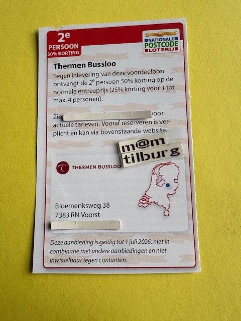 Thermen Bussloo 2e persoon 50% korting, Tickets en Kaartjes, Kortingen en Cadeaubonnen, Drie personen of meer, Spa of Sauna, Kortingsbon