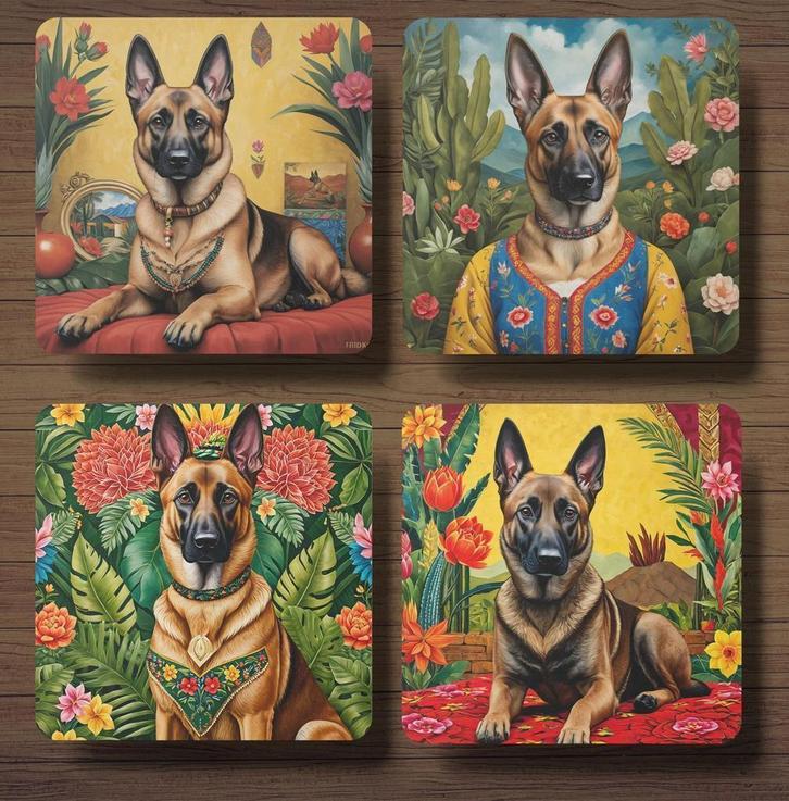 Mechelse Herder Frida Kahlo onderzetters met houder, Huis en Inrichting, Woonaccessoires | Onderzetters, Nieuw, Glas of Kopje