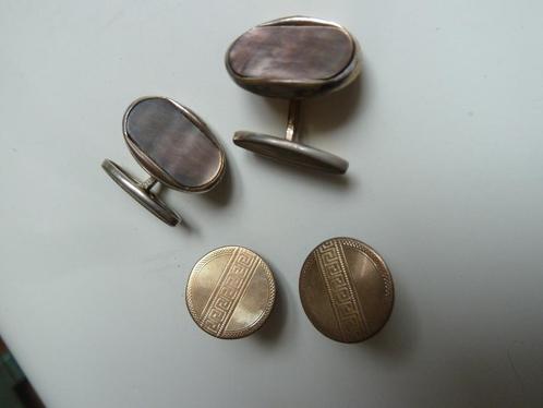 2 paar antieke manchetknopen oa met parelmoer inlay + gravur, Sieraden, Tassen en Uiterlijk, Manchetknopen, Zo goed als nieuw