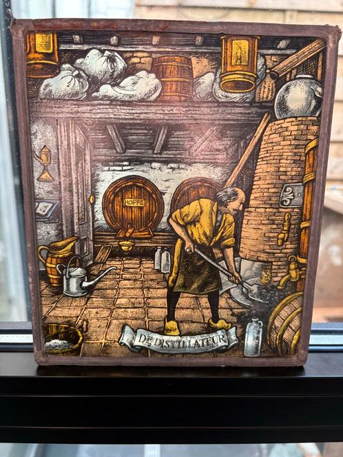 Glas in lood "De Distillateur" Hoppe, Antiek en Kunst, Antiek | Wandborden en Tegels, Ophalen
