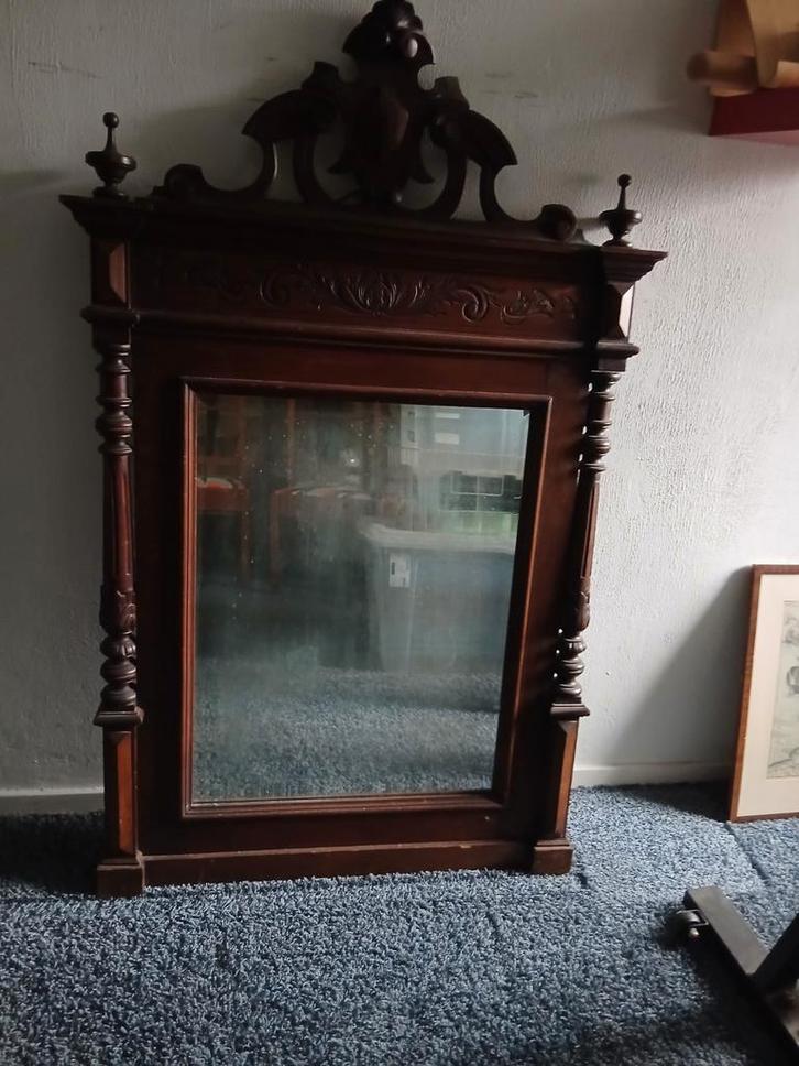 Antieke spiegel met kuif, Antiek en Kunst, Antiek | Spiegels, 50 tot 100 cm, 100 tot 150 cm, Rechthoekig, Ophalen