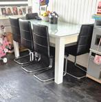 Witte hoogglans tafel met 5 stoelen, Huis en Inrichting, Ophalen of Verzenden, Gebruikt, Wit