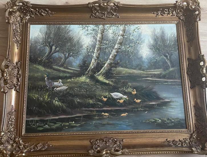 Klassiek Schilderij: Landschap met Eenden, Antiek en Kunst, Kunst | Schilderijen | Klassiek, Ophalen of Verzenden
