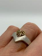S392 Prachtige zilveren bicolor ring maat 20, Sieraden, Tassen en Uiterlijk, Ringen, 20 of groter, Ophalen of Verzenden, Dame