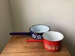 Vintage gekleurde emaille steelpan rood en blauw, Ophalen of Verzenden