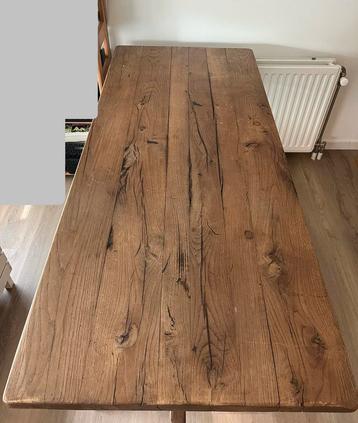 Massief eikenhouten werkblad; met onderstel, kloostertafel beschikbaar voor biedingen