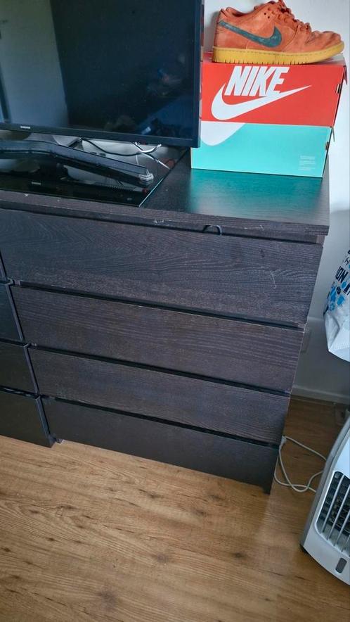Ikea malm kast 4 lades zwartbruin, Huis en Inrichting, Kasten | Ladekasten, Gebruikt, Minder dan 100 cm, 25 tot 50 cm, Ophalen