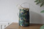 Handgemaakte lantaarn vaas met pauwenprint – 21 cm, Overige kleuren, Verzenden, Nieuw, Glas