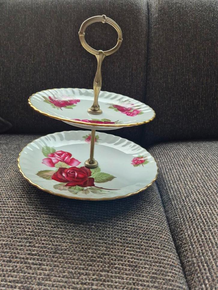 Vintage 2-laags Etagere Hartzporcelan Rozen, Huis en Inrichting, Woonaccessoires | Etagères, Ophalen of Verzenden