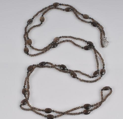 Lange KETTING 182 cm, zilver slot + beads en Rookkwarts, Sieraden, Tassen en Uiterlijk, Kettingen, Nieuw, Zilver, Zilver, Met edelsteen