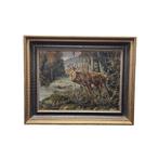 Oud schilderij met Edelhert in het bos, 1e helft 20e eeuw, Antiek en Kunst, Ophalen of Verzenden