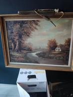 schilderij 80 x 60, boerderij aan een riviertje, Ophalen of Verzenden