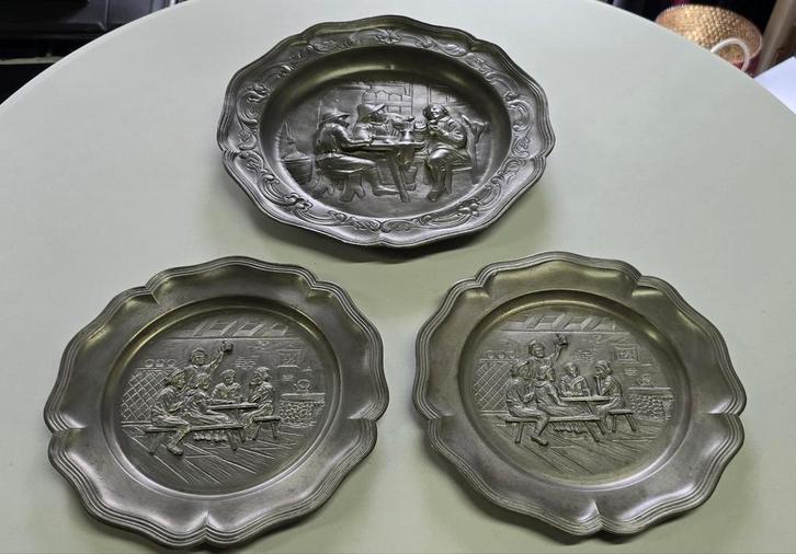 Vintage Tinnen Wandborden - Taverne Scènes, Antiek en Kunst, Antiek | Tin, Ophalen of Verzenden