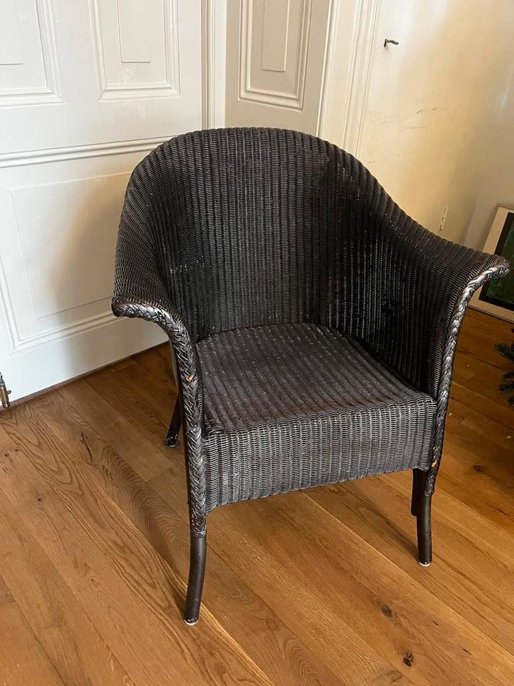 Lloyd Loom Fauteuil - Donkergrijs, Huis en Inrichting, Stoelen, Gebruikt, Eén, Riet of Rotan, Grijs, Ophalen