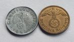 WO2 2x 10 Reichspfennig messing/zink nazi duitsland., Postzegels en Munten, Munten | Europa | Niet-Euromunten, Setje, Duitsland